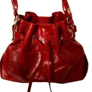 Mark Cross crocodile embossed red leather bag